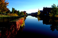 Holyoke, autumn, canal, city, fall, foliage, industrial, reflection, water