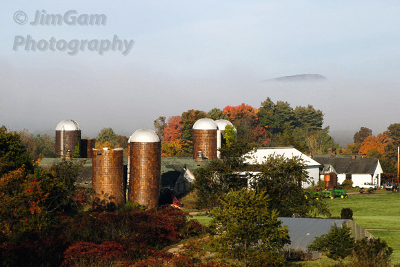 Belchertown, "Small Farms", mist, barn, silos