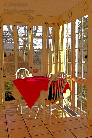 "Cape Cod", "Captain's House Inn", "dining room", morning, shadows, tables, Massachusetts