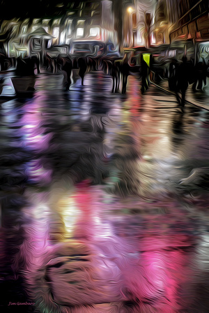 "New York", "Times Square", rain, reflections