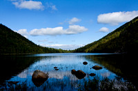 Acadia, clouds, pond, reflection, rocks, Maine, "Bar Harbor", "Acadia National Park", blue